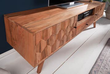Massief TV-meubel MYSTIC LIVING 140cm natuurlijk acacia 3D, Ophalen of Verzenden, Nieuw