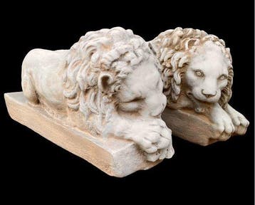 sculptuur, Coppia leoni - 20 cm - Canovas leeuwenpaar —