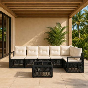 vidaXL Tuinbankenset 7 st Zwart poly rattan, Verzenden, Nieuw, 7 zitplaatsen