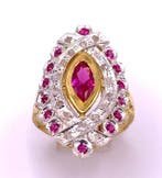 Zonder minimumprijs - Cocktailring - 9 kt. Geel goud, Zilver