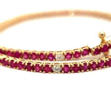 Armband - 14 karaat Geel goud - 3.58ct. tw. Robijn - Diamant, Nieuw