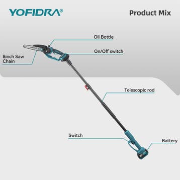 YOFIDRA Telescopische Accu Kettingzaag - 8 Inch Snoerloos Sn, Verzenden, Nieuw