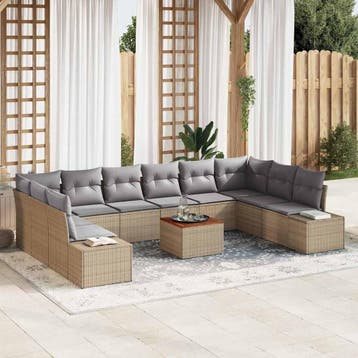 vidaXL Tuin Sofa Set 11 st beige en lichtgrijs, Verzenden, Nieuw, Meer dan 8 zitplaatsen