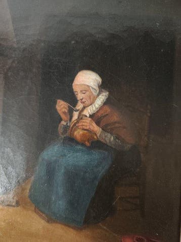 Nederlandse school (XIX) - Anziana che mangia davanti al
