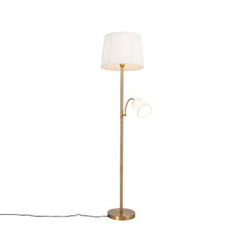 Klassieke vloerlamp brons stoffen kap wit met leeslamp -, Verzenden, Nieuw, Classic-antique