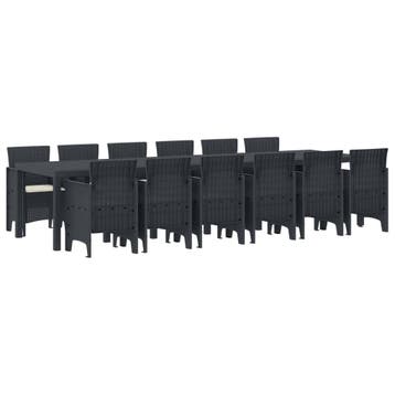 vidaXL Tuin Eetset 13 st Antraciet Polt riet, Verzenden, Nieuw, 3 zitplaatsen