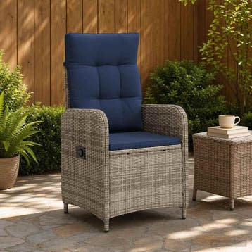 vidaXL Verstelbare tuinstoel Grijs en Marineblauw, Tuin en Terras, Tuinstoelen, Verzenden, Nieuw, Rotan