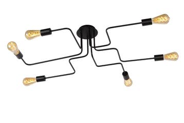 Lucide LESTER - Plafonnière (Plafondlamp) - 6xE27 - Zwart, Verzenden, Zo goed als nieuw, Metaal