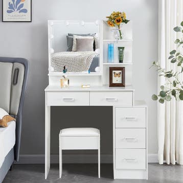 Make up tafel - Kaptafel - Met spiegel en verlichting - Holl, Verzenden, Zo goed als nieuw