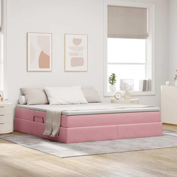vidaXL Opbergbed met matras met matras Roze 160 x 200 cm, Huis en Inrichting, Slaapkamer | Bedden, Nieuw, Stof, Verzenden