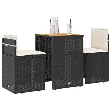 vidaXL 3-delige Bistroset met kussens poly rattan zwart, Verzenden, Nieuw