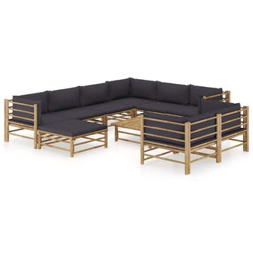 vidaXL 10-delige Loungeset met donkergrijze kussens bamboe, Verzenden, Nieuw, Hout, Loungeset