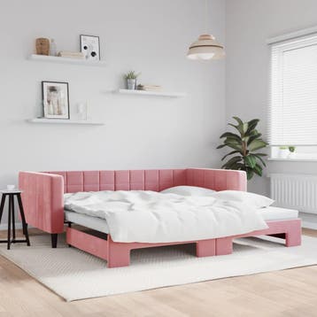 vidaXL Slaapbank met onderschuifbed 100x200 cm fluweel roze, 100 cm, Eenpersoons, Verzenden, Nieuw