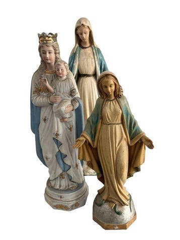 Set van 3 Mariabeelden (3) - Gips, Porselein, Composiet -