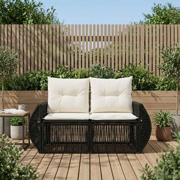 vidaXL Tuinbank 2-Aantal zitplaatsen Zwart poly rattan, Verzenden, Nieuw, Rotan
