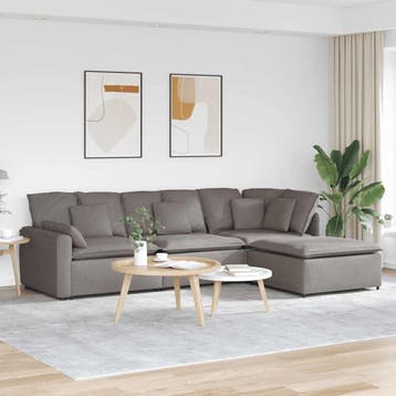 vidaXL Modulaire bank met voetenbank en kussens stof taupe, Huis en Inrichting, Banken | Bankstellen, Verzenden, Nieuw, Stof