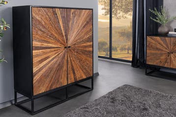 Massief highboard BARRACUDA 120cm bruin mangohout met, Ophalen of Verzenden, Nieuw