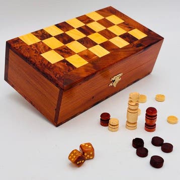 Schaakspel - Coffret de jeux 2-en-1 fait main en bois de