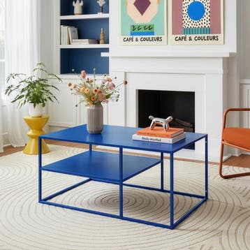 Salontafel Solund met plank 45x90x60 cm donkerblauw [en.casa, Huis en Inrichting, Tafels | Salontafels, Verzenden, Nieuw