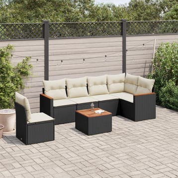 vidaXL 7-delige Loungeset met kussens poly rattan zwart, Verzenden, Nieuw, Loungeset