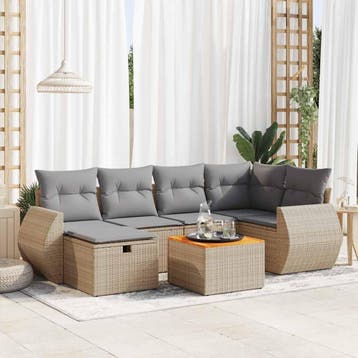 vidaXL 7-delige Loungeset met kussens poly rattan beige, Verzenden, Nieuw, Loungeset