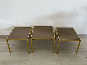 Middentafel - Glas, Messing - Set van drie salontafels uit