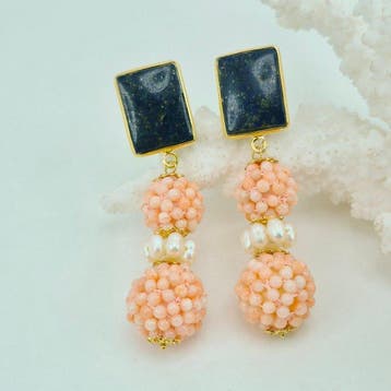 Koraal - Zilver, Verguld - Oorbellen - Roze koraal, Sieraden, Tassen en Uiterlijk, Antieke sieraden