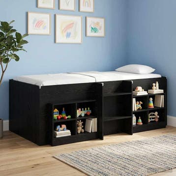 vidaXL Kinder Hoogslaper Zwart eiken 75 x 190 cm Bewerkt, Eenpersoons, Verzenden, Zwart, Nieuw