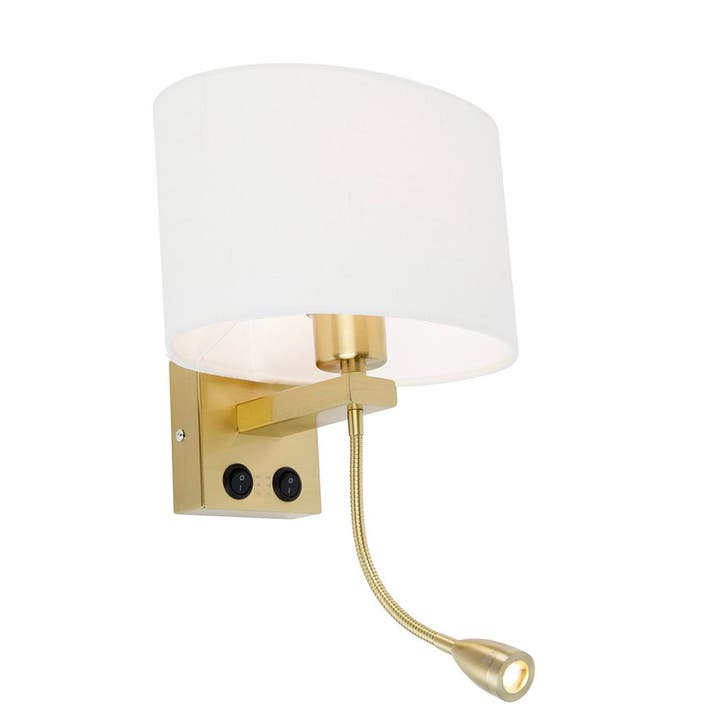 Wandlamp messing met ovale linnen kap wit 25cm - Brescia, Huis en Inrichting, Lampen | Tafellampen, Nieuw, Verzenden