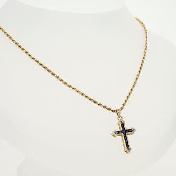 Ketting met hanger - 14 karaat Geel goud - Saffier, diamant