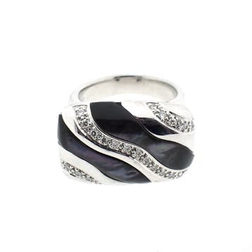 Exclusieve witgouden ring met parelmoer (Tahiti) en diama..., 18 tot 19, Gebruikt, Ophalen of Verzenden, Met edelsteen