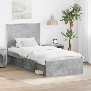 vidaXL Bedframe met hoofdeinde Beton 90 x 200 cm Massief, Verzenden, Nieuw, Grijs, Hout