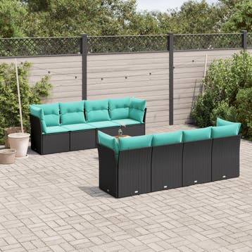 vidaXL 9-delige Loungeset met kussens poly rattan zwart, Verzenden, Nieuw, Loungeset