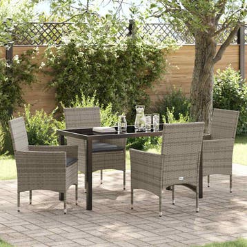 vidaXL Tuin eettafelset met kussen 5 pcs Grijs poly rattan, Verzenden, Nieuw, Rotan, 5 zitplaatsen