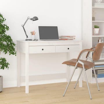 vidaXL Bureau met lades 100x50x78 cm massief grenenhout wit, Huis en Inrichting, Bureaus, Verzenden, Nieuw