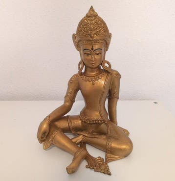 Lord Indra bronzenfiguur – Aziatische godheid – goudkleurig