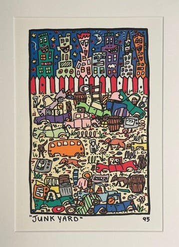 James Rizzi (1950-2011) - Junkyard, original Siebdruck, Antiek en Kunst, Kunst | Designobjecten