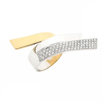 Bicolor gouden statement ring met diamanten; ca. 0,83 ct., 18 tot 19, Gebruikt, Ophalen of Verzenden, Met edelsteen