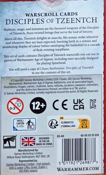 Disciples of Tzeentch Warscroll Cards (Warhammer Age of, Hobby en Vrije tijd, Ophalen of Verzenden, Nieuw