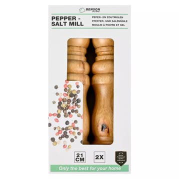 Benson Houten peper en zoutmolen set 21 cm met verstelbar..., Ophalen of Verzenden, Nieuw