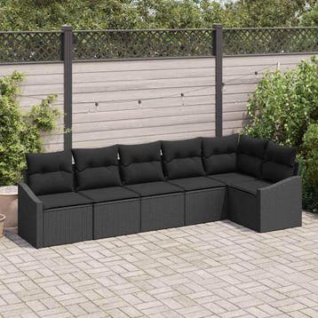 vidaXL Tuinbankenset 6 st Zwart poly rattan, Verzenden, Nieuw, 6 zitplaatsen