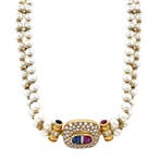 Vintage parel collier met gouden sluiting met saffier en, Ophalen of Verzenden, Nieuw
