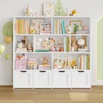 Kinderboekenkast met 4 Rolbakken en 8 Planken 125,5×33×118cm, Verzenden, Nieuw