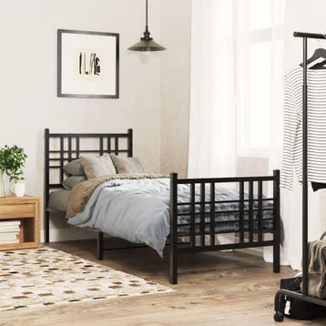 vidaXL Bedframe met hoofd- en voeteneinde metaal zwart, Eenpersoons, Verzenden, Zwart, Nieuw