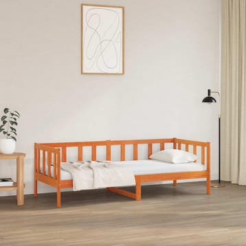 vidaXL Bedframe met hoofdeinde Wasbruin 90 x 190 cm Massief, Verzenden, Nieuw, Bruin, Hout