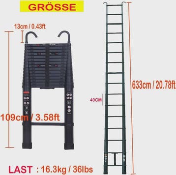 6.2M Telescopische Ladder met Haken - Aluminium, Inklapbaar,, Verzenden, Nieuw