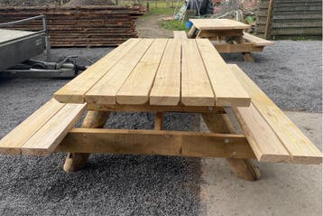 Rockwood® Landschapspicknicktafel Kastanje 200cm 2.00m   met, Ophalen of Verzenden, Nieuw, Rechthoekig, Hout