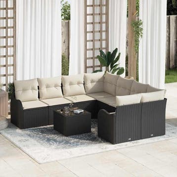 vidaXL Tuin Sofa Set 9 st 8-Aantal zitplaatsen Zwart poly, Verzenden, Nieuw, Rotan, Meer dan 8 zitplaatsen