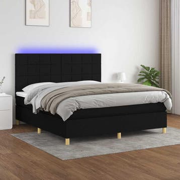 vidaXL Boxspring met matras en LED stof zwart 180x200 cm, Eenpersoons, Verzenden, Zwart, Nieuw