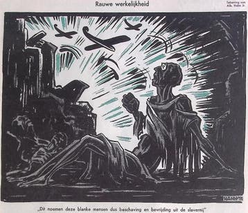 Bombardementen in Afrika op spotprent (lijst optie, Lithos), Antiek en Kunst, Verzenden